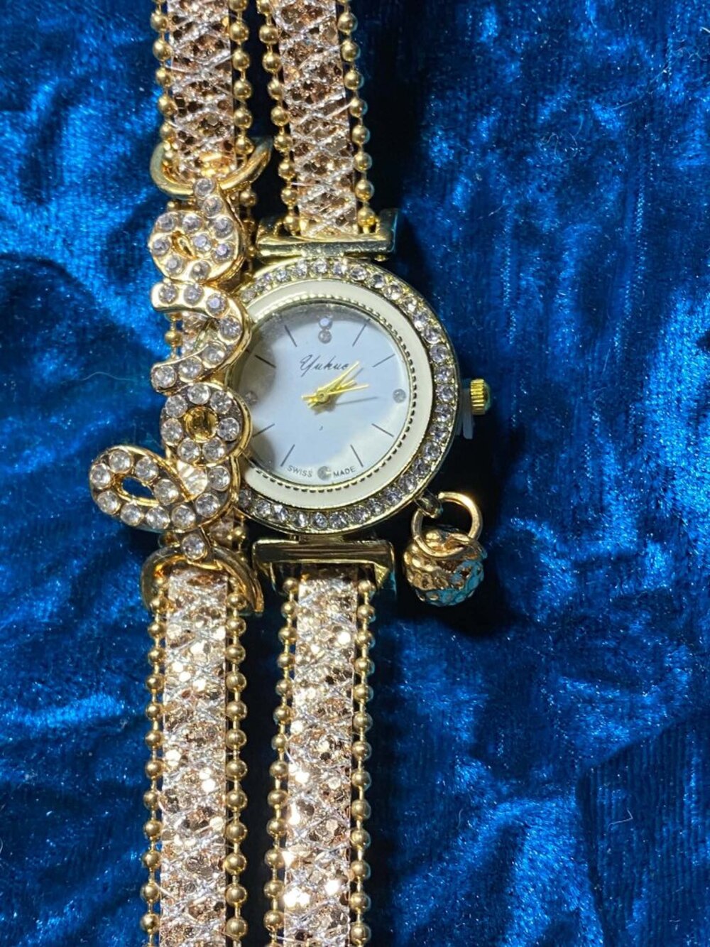 Gold tone Love Rhinestone Ball Crystal Quartz Watch Toggle Bracelet